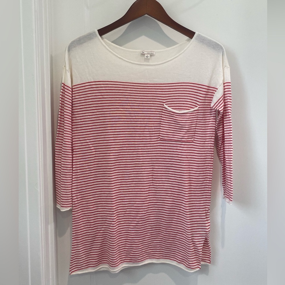 Gap red striped three quarter length boatneck shirt